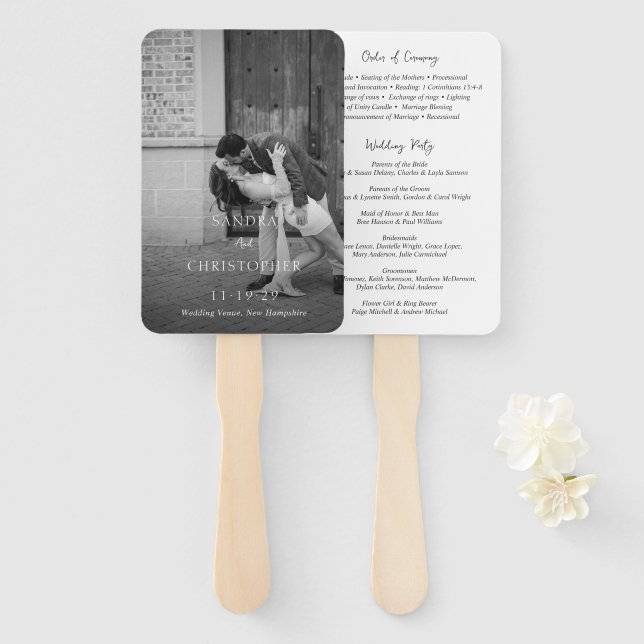 Abanico Programa de Boda Moderno en Blanco y Negro Elegant (Anverso y reverso)