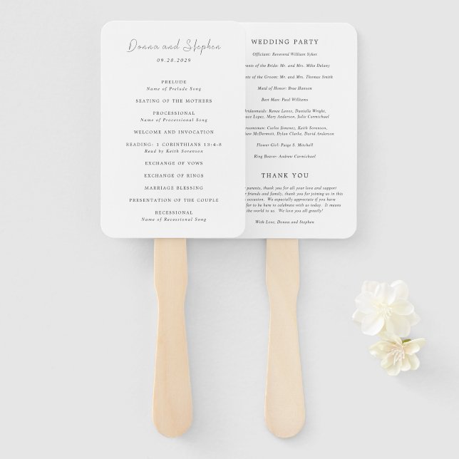 Abanico Programa de Boda Moderno en Blanco y Negro Limpio (Anverso y reverso)