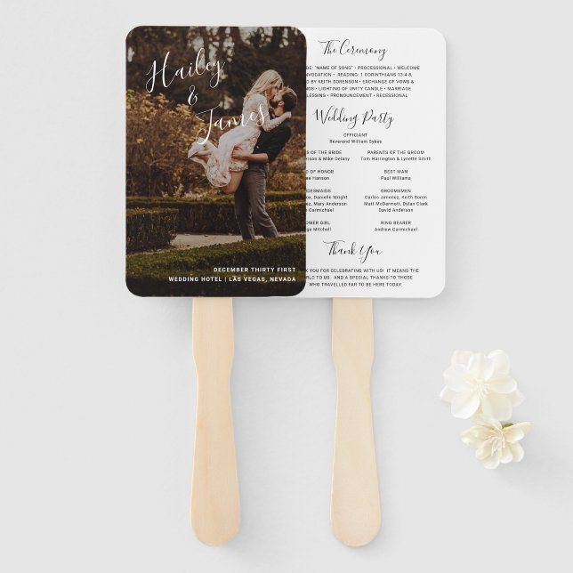 Abanico Programa de Boda Moderno Foto Elegante (Anverso y reverso)