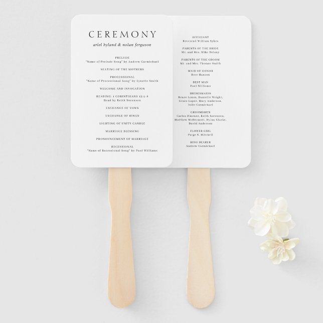 Abanico Programa de Boda Moderno Negro y Blanco Limpio (Anverso y reverso)