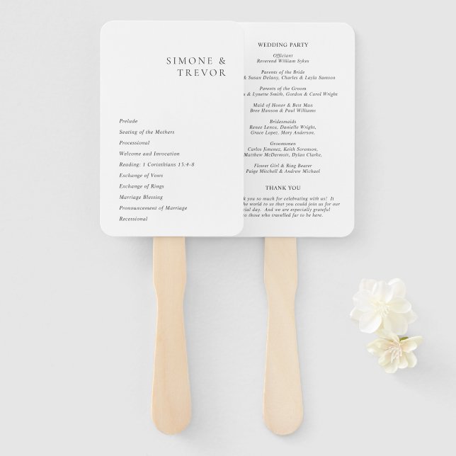 Abanico Programa de Boda Moderno Negro y Blanco Limpio (Anverso y reverso)