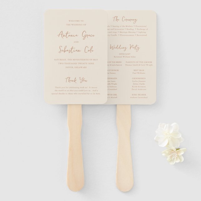 Abanico Programa de Boda Moderno Neutros Terrosos Elegante (Anverso y reverso)