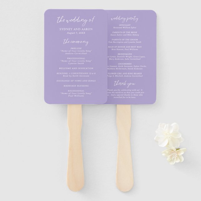Abanico Programa de Boda Moderno Sydney Lavender (Anverso y reverso)