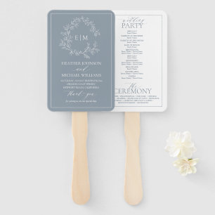 Abanico Programa de Boda Monograma del Escudo Dusty Blue L