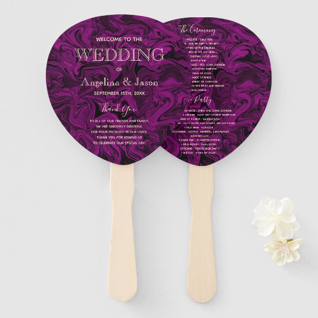 Abanico Programa de Boda Morado (Anverso y reverso)