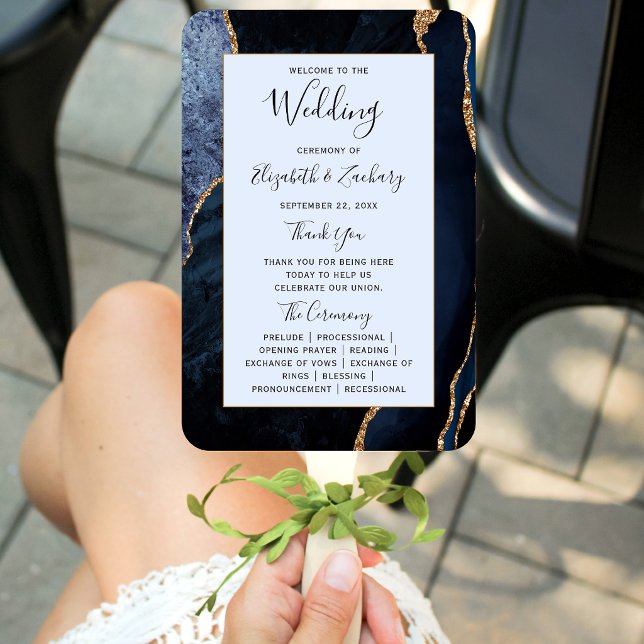 Abanico Programa de Boda Navy Gold Agate Pale Blue (Subido por el creador)