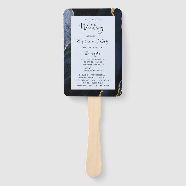 Abanico Programa de Boda Navy Gold Agate Pale Blue (Anverso)