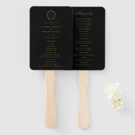 Abanico Programa de Boda Negra de Escudo de Oro Vintage