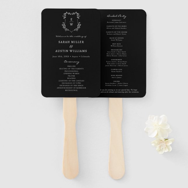 Abanico Programa de Boda Negro (Anverso y reverso)