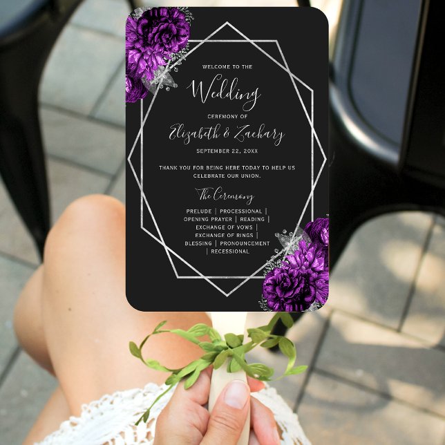 Abanico Programa de Boda Negro Floral Plateado Geométrico  (Subido por el creador)