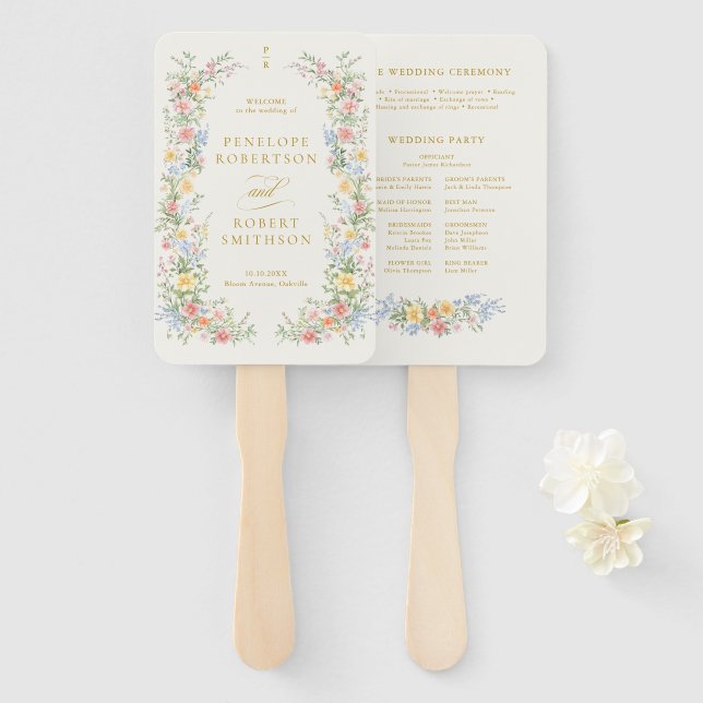 Abanico Programa de Boda Ornate de Pastel Suave de Oro de  (Anverso y reverso)