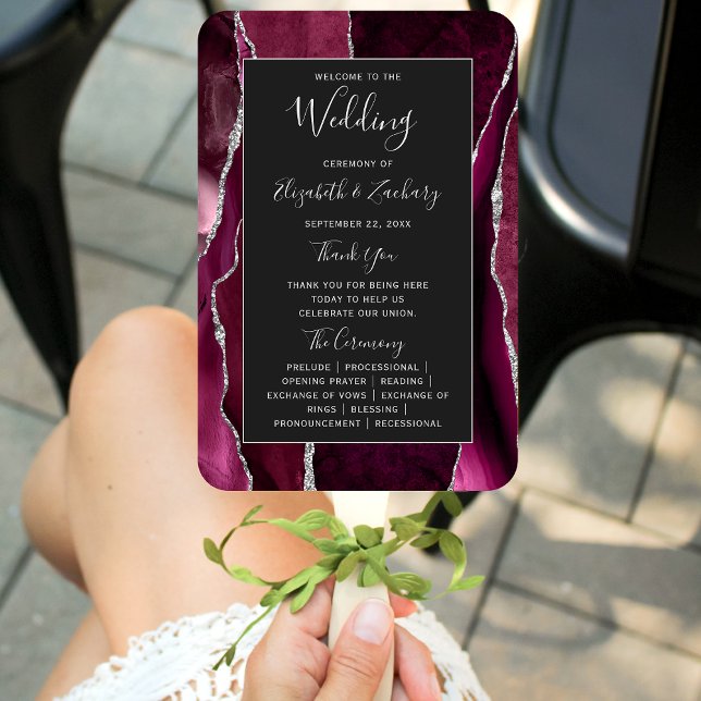 Abanico Programa de Boda Oscuro Burgundy Silver Agate (Subido por el creador)