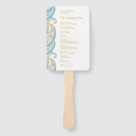 Abanico Programa de Boda Paisley India verde azulada y Gol