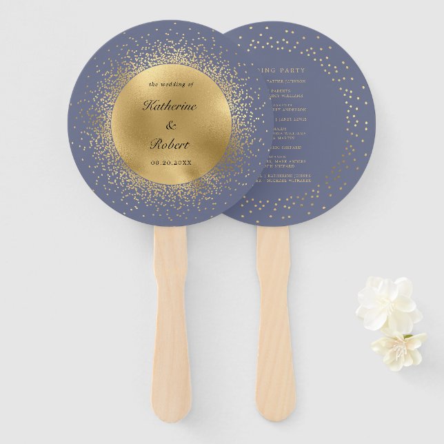 Abanico Programa de Boda Pastel Celestial Luna Dorada (Anverso y reverso)