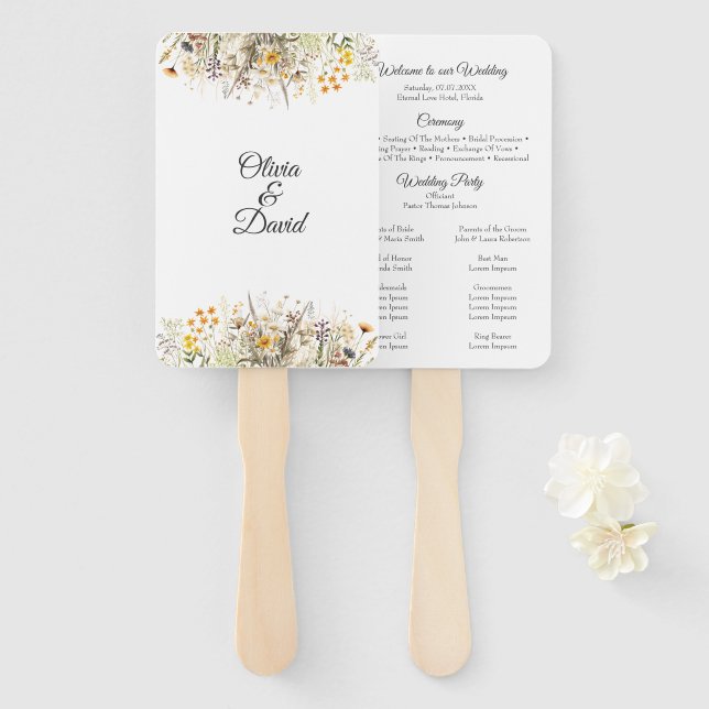 Abanico Programa de Boda Peach Terracotta Wildflower Meado (Anverso y reverso)