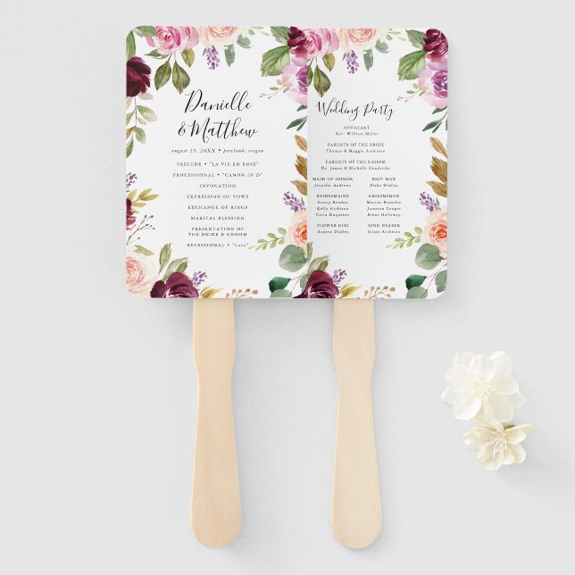 Abanico Programa de Boda Personalizado Rustic Moody Floral (Anverso y reverso)