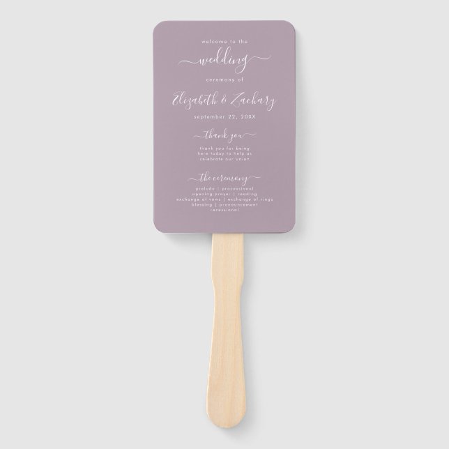 Abanico Programa de Boda Polvo Lavanda Escritura Moderna (Anverso)