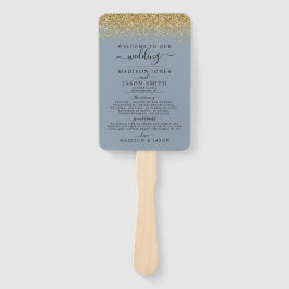 Abanico Programa de Boda Purpurina Dusty Blue & Gold