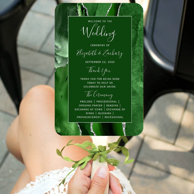 Abanico Programa de Boda Purpurina Hunter Green Agate Silv (Subido por el creador)