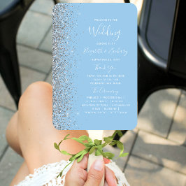 Abanico Programa de Boda Purpurina Pastel Baby Blue Silver