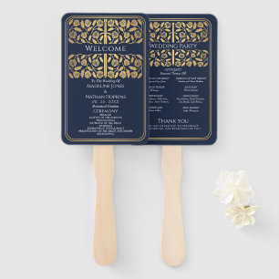 Abanico Programa de Boda Real Espada Dorada Medieval Azul