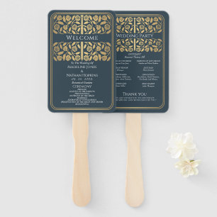 Abanico Programa de boda real espada dorada medieval gris