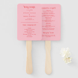 Abanico Programa de Boda Retro Rojo y Rosa