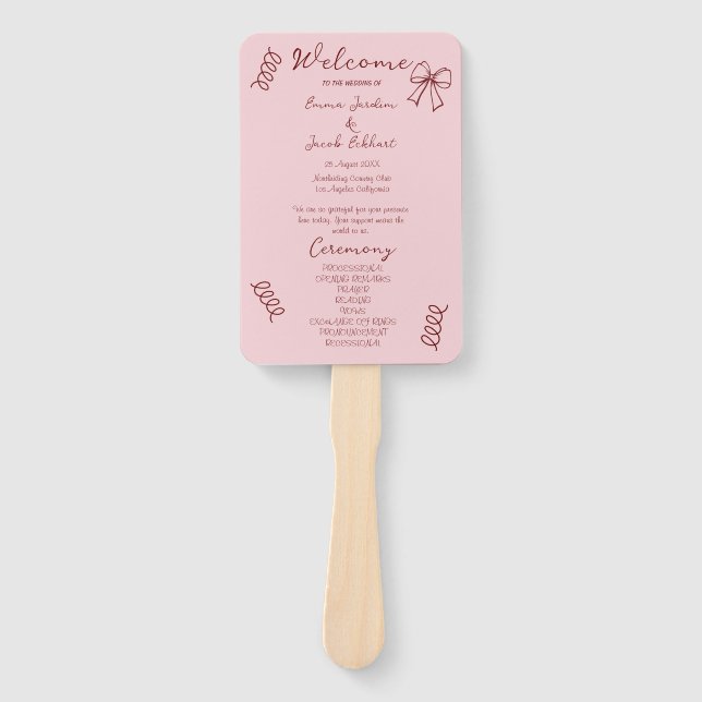Abanico Programa de Boda Rosa con Garabatos Caprichosos y  (Anverso)