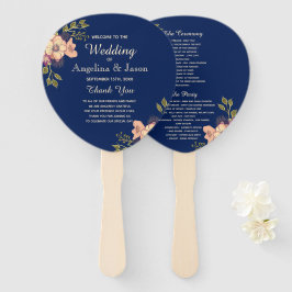Abanico Programa de Boda Rosa Floral y Azul