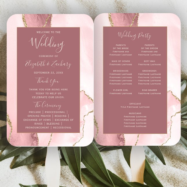 Abanico Programa de Boda Rosa Rubor Oro Ágata Rosa Polvori (Subido por el creador)