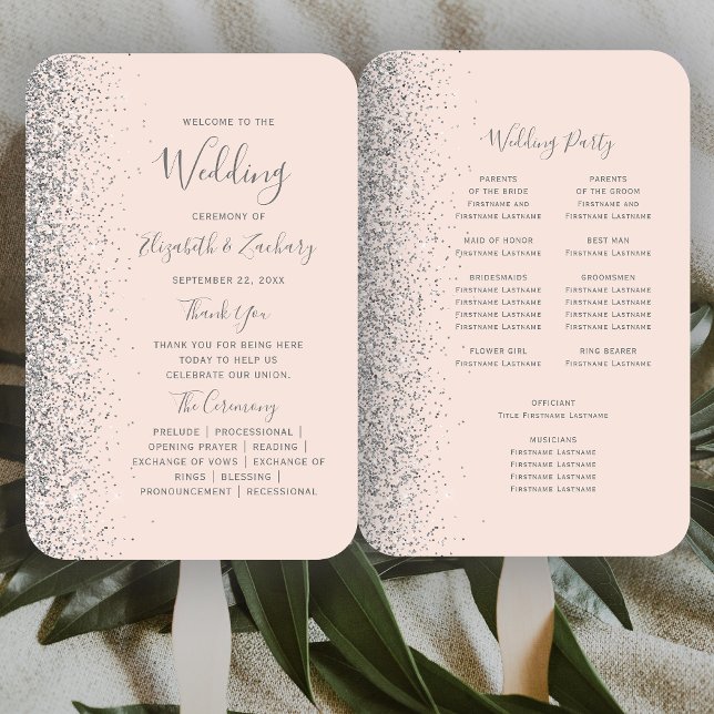 Abanico Programa de Boda Rosa Rubor Purpurina Plata (Subido por el creador)