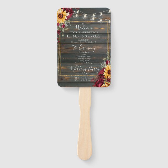 Abanico Programa de Boda Rosa Rústico y Aster (Anverso)