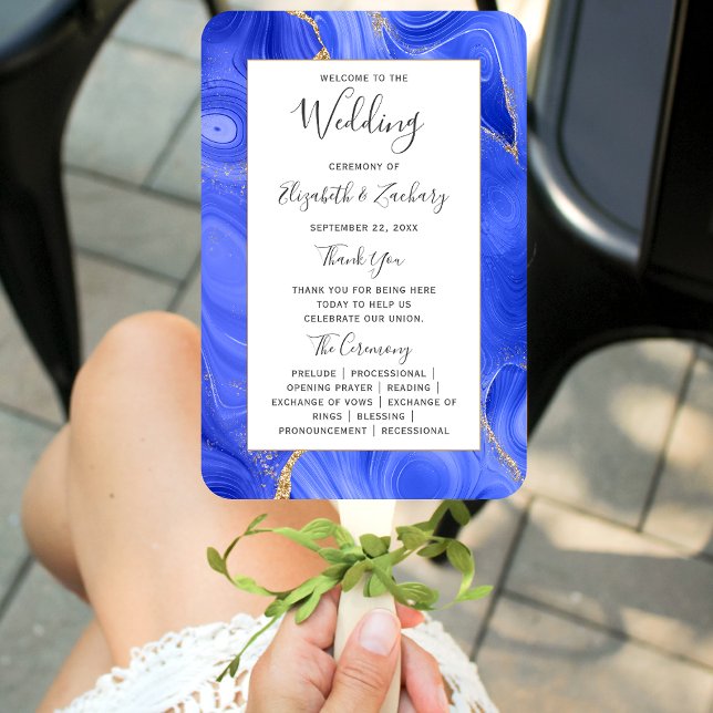 Abanico Programa de Boda Royal Blue Gold Agate (Subido por el creador)
