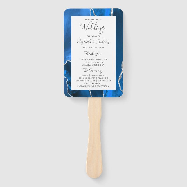 Abanico Programa de Boda Royal Blue Silver Agate (Anverso)