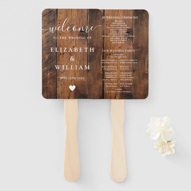 Abanico Programa de Boda Rustic Barn Wood (Anverso y reverso)