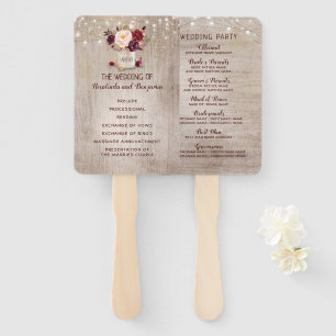 Abanico Programa de Boda Rustic Floral Burgundy Mason Jar