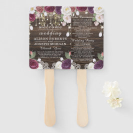 Abanico Programa de Boda Rustic Floral Wood String Light