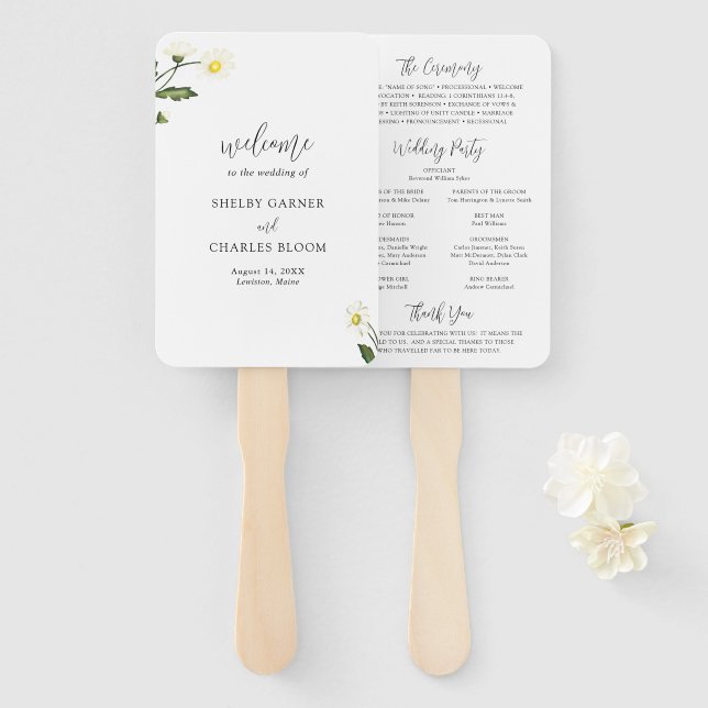 Abanico Programa de Boda Rústica Floral de Margarita Blanc (Anverso y reverso)