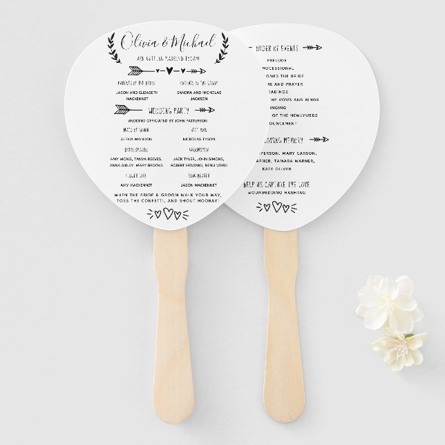 Abanico Programa de Boda Rústica Orden de Eventos (Anverso y reverso)