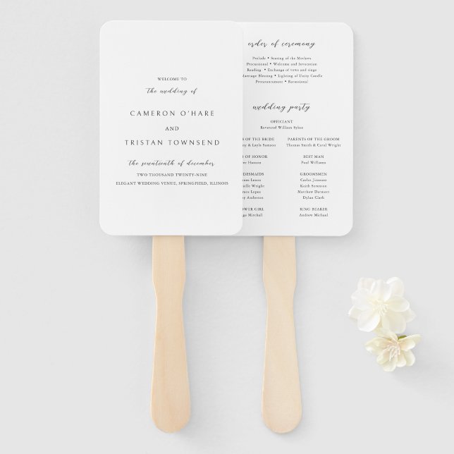 Abanico Programa de Boda Simple en Blanco y Negro Limpio (Anverso y reverso)