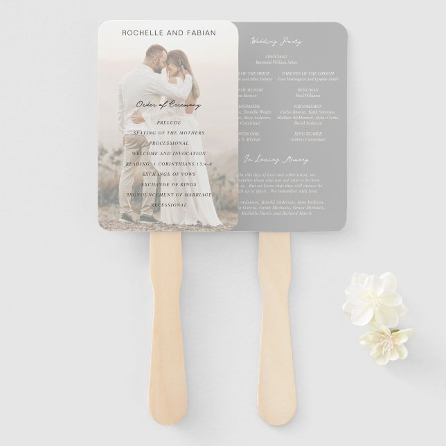 Abanico Programa de Boda Simple Gris Elegante (Anverso y reverso)