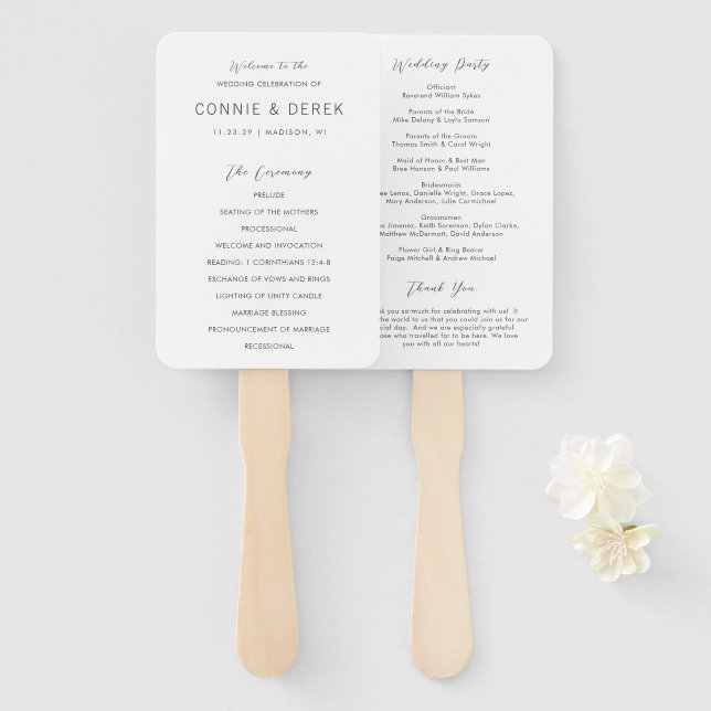 Abanico Programa de Boda Simple Moderno (Anverso y reverso)
