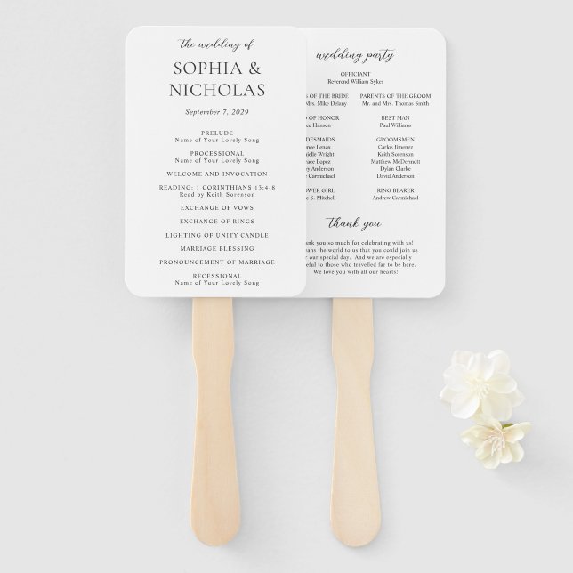 Abanico Programa de Boda Simple Moderno en Blanco y Negro (Anverso y reverso)