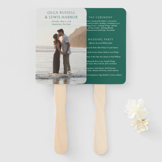 Abanico Programa de Boda Simple Moderno Verde Esmeralda (Anverso y reverso)