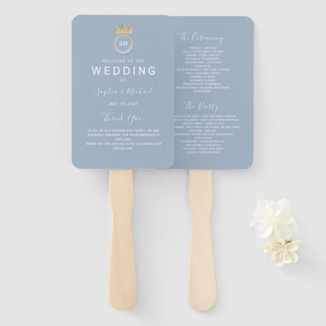 Abanico Programa de Boda Simple Polvo Azul (Anverso y reverso)