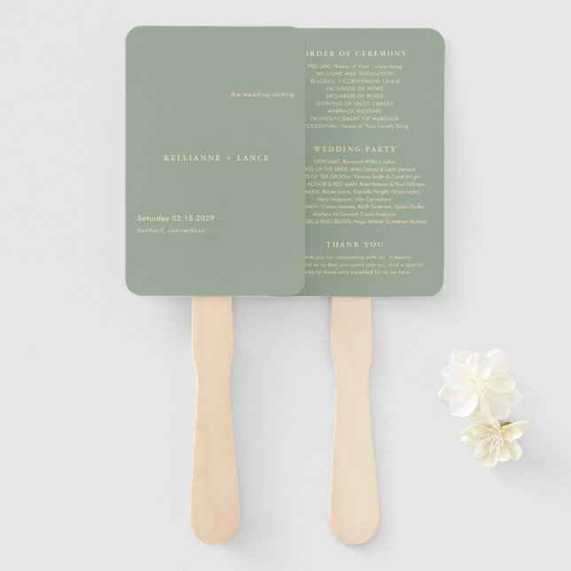 Abanico Programa de Boda Simple Verde Sage Moderno (Anverso y reverso)