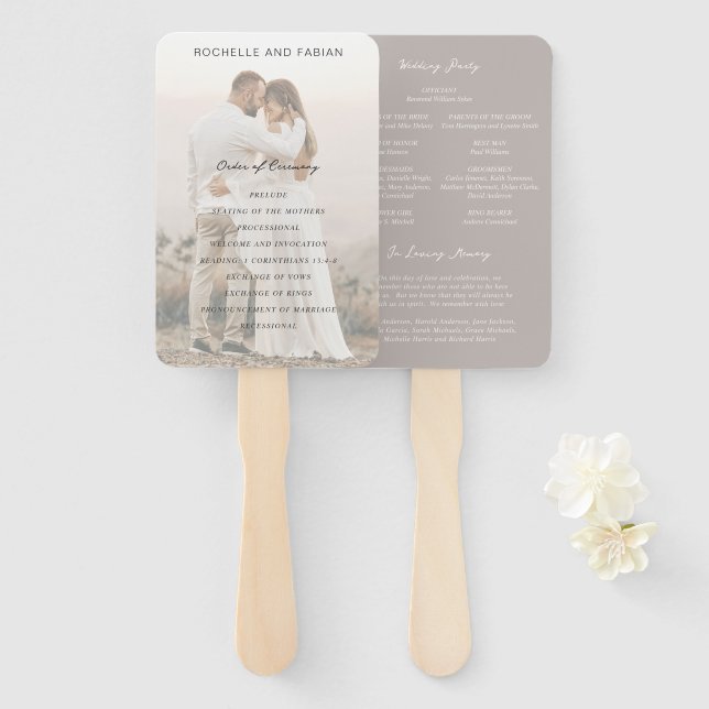 Abanico Programa de Boda Simple y Elegante de Taupe (Anverso y reverso)
