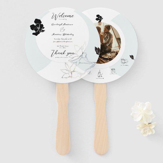 Abanico Programa de Boda Songbirds Magnolias | Conjunto de (Anverso y reverso)