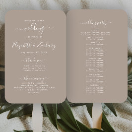 Abanico Programa de Boda Taupe de Letra Moderna