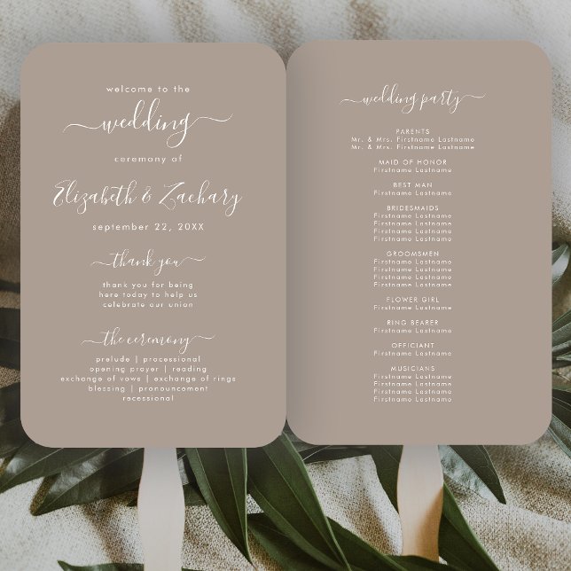 Abanico Programa de Boda Taupe de Letra Moderna (Subido por el creador)
